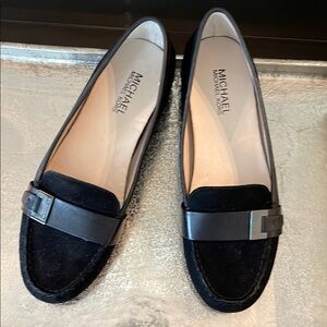Michael Kors Black Suede Loafers with Metallic Accents